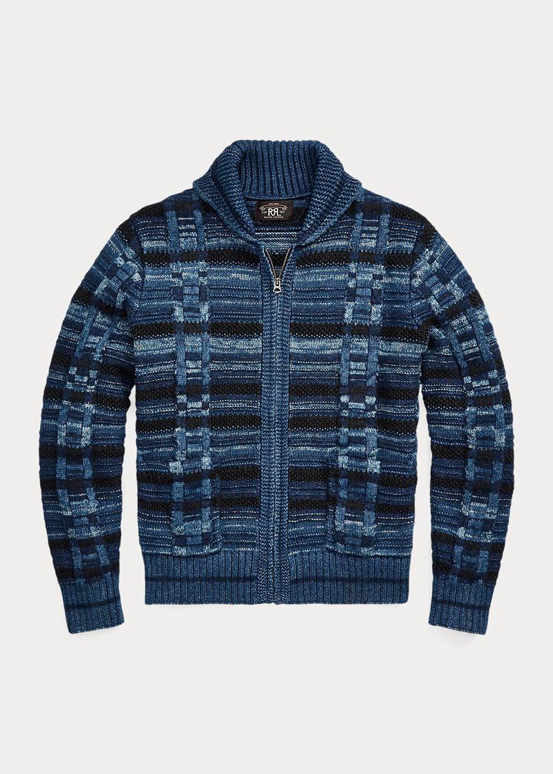 RRL セーター メンズ 青 インジゴ コットン-blend Full-zip カーディガン YTNCL7586